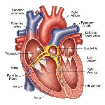Human Heart Anatomy Labeled Diagram Chambers Veins Arteries Internal Structures MRI Scan Style