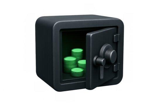 Opening safe box revealing stacks of green coins, symbolizing financial security, savings, and investment protection - Powered by Adobe