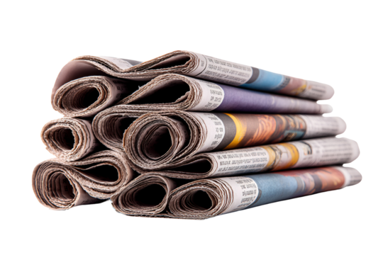 Stack of rolled up newspapers against a black background