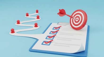 Goal Achievement and Planning Concept. Checklist and Dartboard