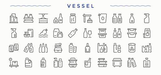 Vessel vector icon set. Featuring transport, ship, sea, maritime, boat, port and more. Minimalist linear icons. Editable vector stroke. Marine linear icon set.