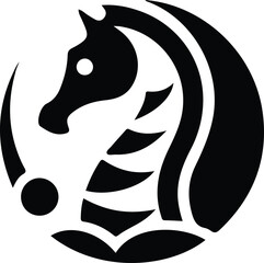A stylized black and white vector illustration of a striped zebra and a horse, both wild safari animals