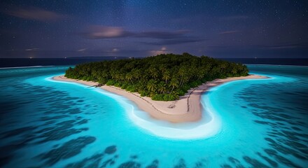 Idyllic Tropical Island Paradise Under Starry Night Sky