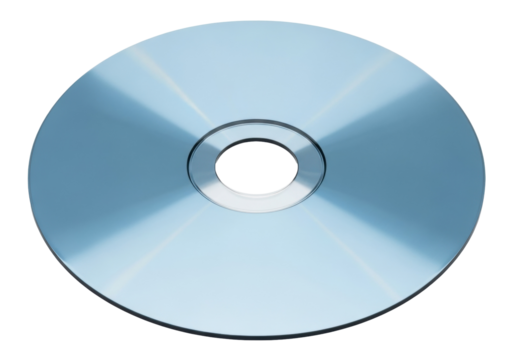 Blue compact disc isolated PNG on transparent background, blank CD or DVD for data storage and music or video media