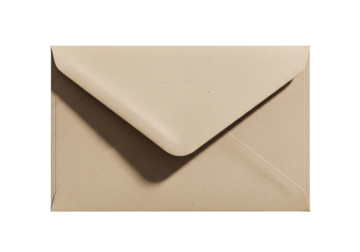 Tan envelope PNG isolated on transparent background, blank stationery for mailing letters and sending invitations