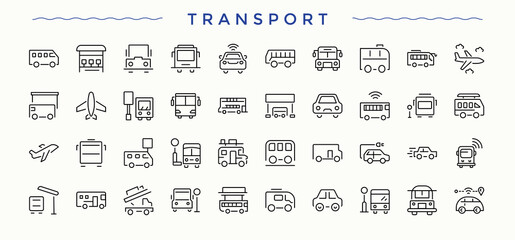 Fototapeta na wymiar Transport icon collection. Transportation minimalist icons collection. Car vector line icon set. Editable stroke collections.