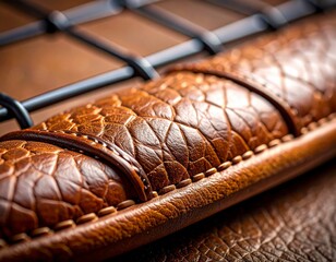 Exquisite brown leather watch strap with detailed crocodile texture and fine stitching for luxury