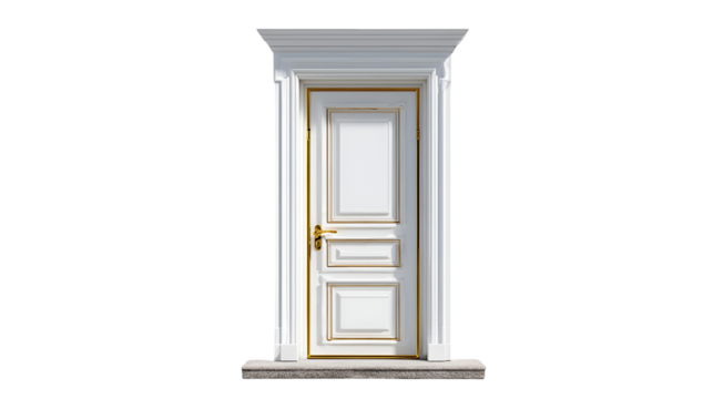 Elegant white entrance door with classic architectural details - Powered by Adobe