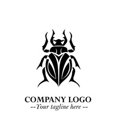 Beetle Logo Symbol in Black on the White Background with Simple Modern Insect Design