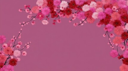 Obraz premium Beautiful Floral Frame with Pink and Red Flowers on a Soft Purple Background for Spring or Summer Design Projects and Celebrations