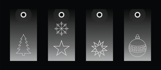 Elegant christmas gift tags with tree, star, snowflake and bauble