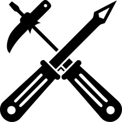 Screwdriver and pliers crossed silhouette vector black , white background