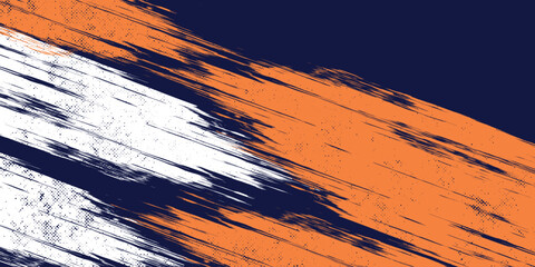 Abstract dark blue background with modern white and orange grunge texture. Trendy sport style background concept. Vector eps 3