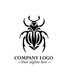 Beetle Logo Symbol in Black on the White Background with Simple Modern Insect Design