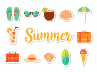 A delightful collection of summer icons representing vacation and leisure activities