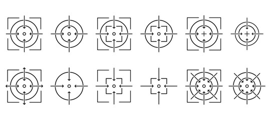 target and aim icons set for gps location pin navigation focus center point goal marker design.