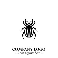 Beetle Logo Symbol in Black on the White Background with Simple Modern Insect Design