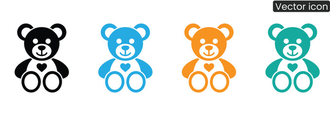 Adorable teddy bear icons in vibrant colors black blue orange teal offer endless creative possibilities for children's brands and playful designs.
