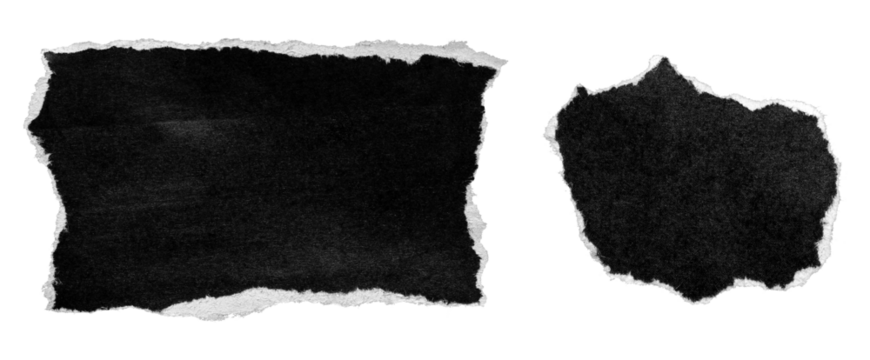 set of black torn or ripped paper isolated on transparent png , torn paper with white edges, realistic torn paper edges,ripped paper frame mockup,torn paper texture	