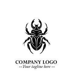Beetle Logo Symbol in Black on the White Background with Simple Modern Insect Design