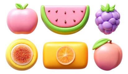 Vibrant Fruit-Themed Collection of Colorful Isolated Shapes on Transparent Background
