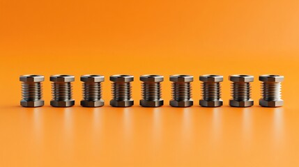 Array of Fasteners Against Orange Backdrop