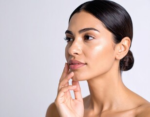 Radiant skin and a pensive gaze