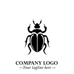 Beetle Logo Symbol in Black on the White Background with Simple Modern Insect Design