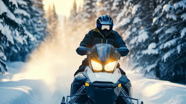 Explore snow-covered trails with a thrilling snowmobile ride in winter