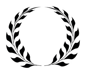 Black laurel wreath isolated on transparent background. Leaf in circle frames. Simple illustration of laurel wreath. Vintage badges logo design element. Flat floral ornate victory premium quality icon