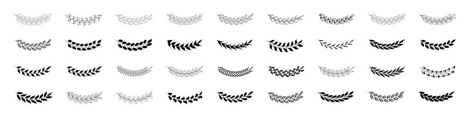 Leaf branch wreath laurels set. Hand drawn flat style leaf. Flourish branch, laurel flower for border, divider design element. Frame, border, ornament design, award, achievement, heraldry, emblem © ☆ simple vectors ☆