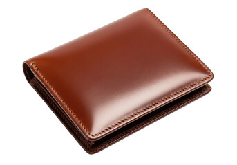 A rich brown leather bi fold wallet with a sleek design presented on a plain background isolated on transparent background