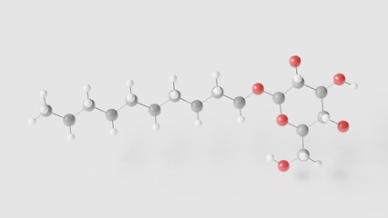 decyl glucoside molecule 3d, molecular structure, ball and stick model, structural chemical formula nonionic surfactant