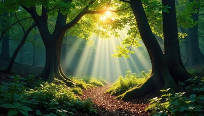 Sunlight dappling through the intricate branches of a dense woodland, creating a mesmerizing play of light and shadow on the forest floor , environment, texture, twigs