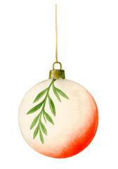 Watercolor Christmas Ornament &ndash; Elegant Holiday Bauble with Leaves and Festive Details