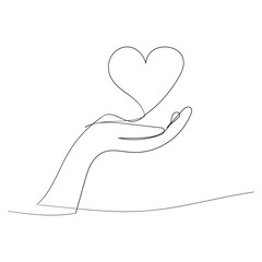 hand holding love symbol illustration in continuous line drawing