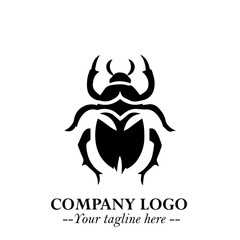 Beetle Logo Symbol in Black on the White Background with Simple Modern Insect Design