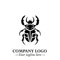 Beetle Logo Symbol in Black on the White Background with Simple Modern Insect Design