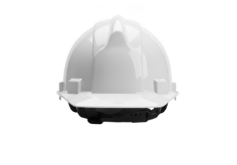 A clean white hard hat safety helmet for construction workers and industrial professionals isolated on transparent background