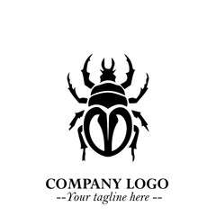 Beetle Logo Symbol in Black on the White Background with Simple Modern Insect Design