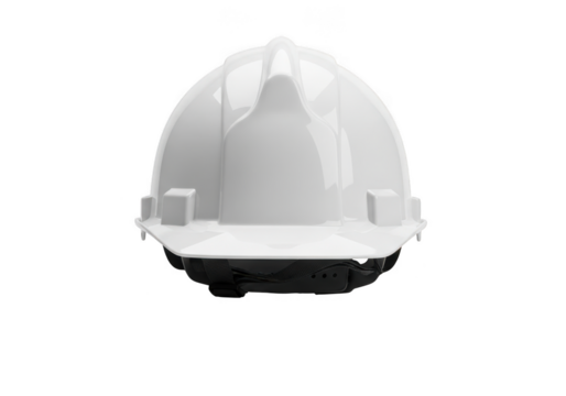 A clean white hard hat safety helmet for construction workers and industrial professionals isolated on transparent background