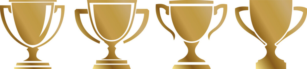 Obraz premium Gold trophy cup set, modern flat art illustration vector, winner award, champion prize, achievement cup, victory symbol, first place cup, stylish trophy icon, sports competition, winning concept
