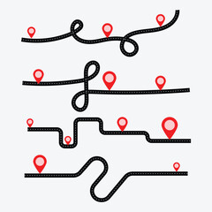 Location direct vector set. Journey step by step on location map