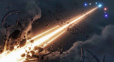 Futuristic Space Battle With Energy Ray
