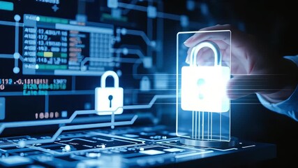 security system with blockchain technology enhances logistics protection digital padlock glowing network - Powered by Adobe