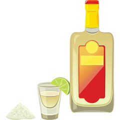 Clear Bottle Of Alcohol With Lime And Salt A Classic Combination For A Shot Drink And Party Celebration