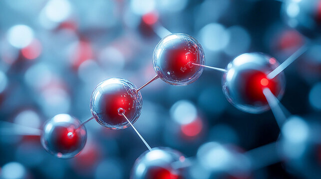 A model of a molecular structure consisting of spherical elements connected by lines. The spheres are colored in red and blue shades.
