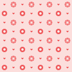 Heart Flowers and Minimalist Dots Pattern on Soft Pink Valentines Day seamless pattern Square vector backdrop, wedding, packaging, wrapping paper, wallpaper, fabric, textile, holiday template