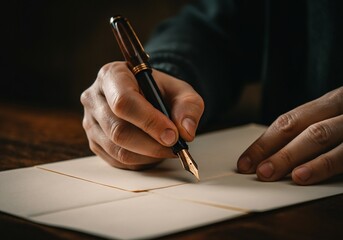 Man writing with fountain pen on desk