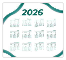 vector 2026 calendar 3d Simple modern illustration,  New year monthly calendar